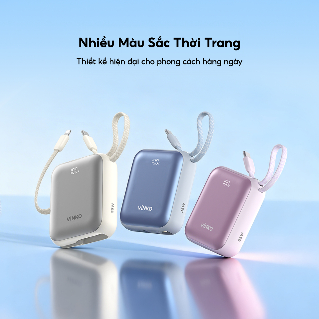 3C Cục Sạc Dự Phòng VINKO 45W 20000mAh V10 Pro tích dây sạc Type-C & ip cho iPhone Android với màn hình LED CCC