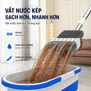 Cây Lau Nhà Tự Vắt 45CM | Chổi Lau Sàn Microfiber Siêu Thấm Hút, Xoay 360 Độ Thông Minh, Tặng Kèm Bông Lau