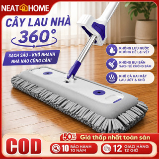 Cây Lau Nhà Tự Vắt 45CM | Chổi Lau Sàn Microfiber Siêu Thấm Hút, Xoay 360 Độ Thông Minh, Tặng Kèm Bông Lau