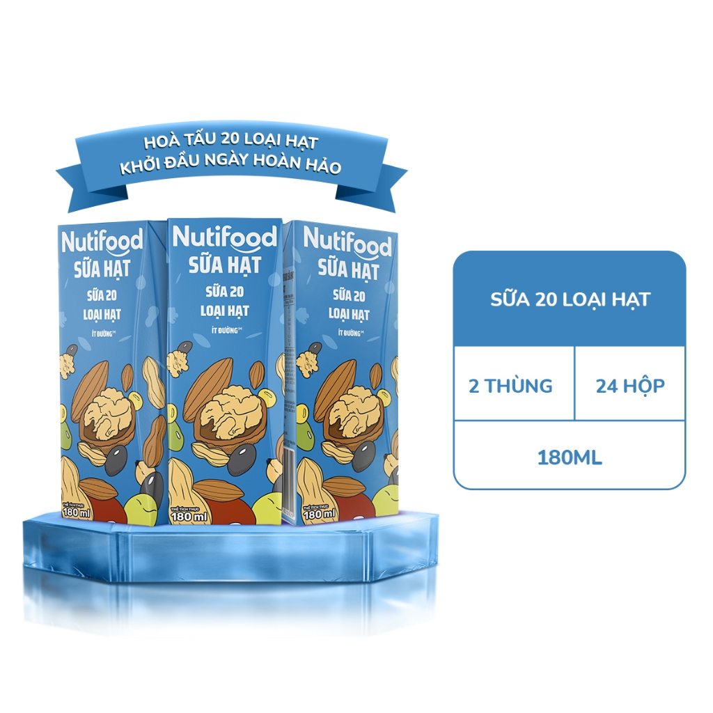 Combo 2 Thùng 24 Hộp Sữa 20 Loại Hạt Nutifood Sữa Hạt 180ml
