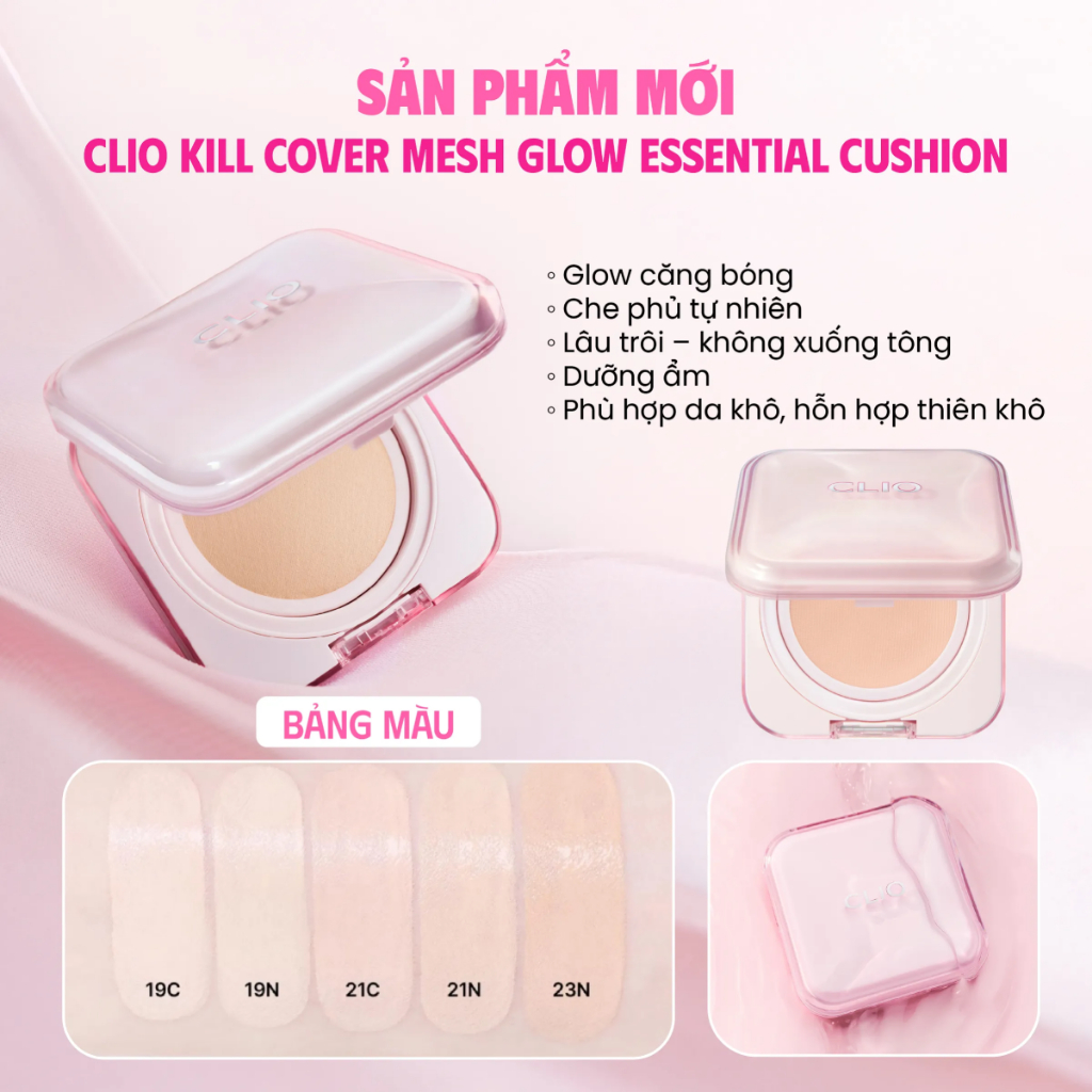 [LIVE] [MỚI] Phấn Nước Hiệu Ứng Căng Bóng Clio Kill Cover Mesh Glow Essential Cushion SPF50+ PA++++ (15Gx2)