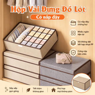 Hộp Vải Đựng Đồ Lót Có Nắp Đậy, Hộp Lưu Trữ Đa Năng Chất Liệu Dày Dặn Dễ Gấp Gọn Sử Dụng