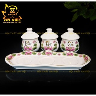 Bộ 3 Chung Thờ Cúng Phúc Lộc Thọ Có Nắp Gốm Sứ - Áng 3 Phúc Lộc Thọ - PLT2026