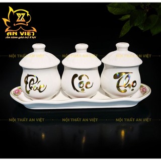 Bộ 3 Chung Thờ Cúng Phúc Lộc Thọ Có Nắp Gốm Sứ - Áng 3 Phúc Lộc Thọ - PLT2026