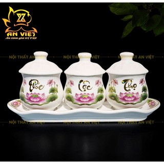 Bộ 3 Chung Thờ Cúng Phúc Lộc Thọ Có Nắp Gốm Sứ - Áng 3 Phúc Lộc Thọ - PLT2026