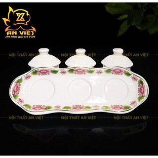 Bộ 3 Chung Thờ Cúng Phúc Lộc Thọ Có Nắp Gốm Sứ - Áng 3 Phúc Lộc Thọ - PLT2026
