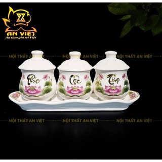 Bộ 3 Chung Thờ Cúng Phúc Lộc Thọ Có Nắp Gốm Sứ - Áng 3 Phúc Lộc Thọ - PLT2026