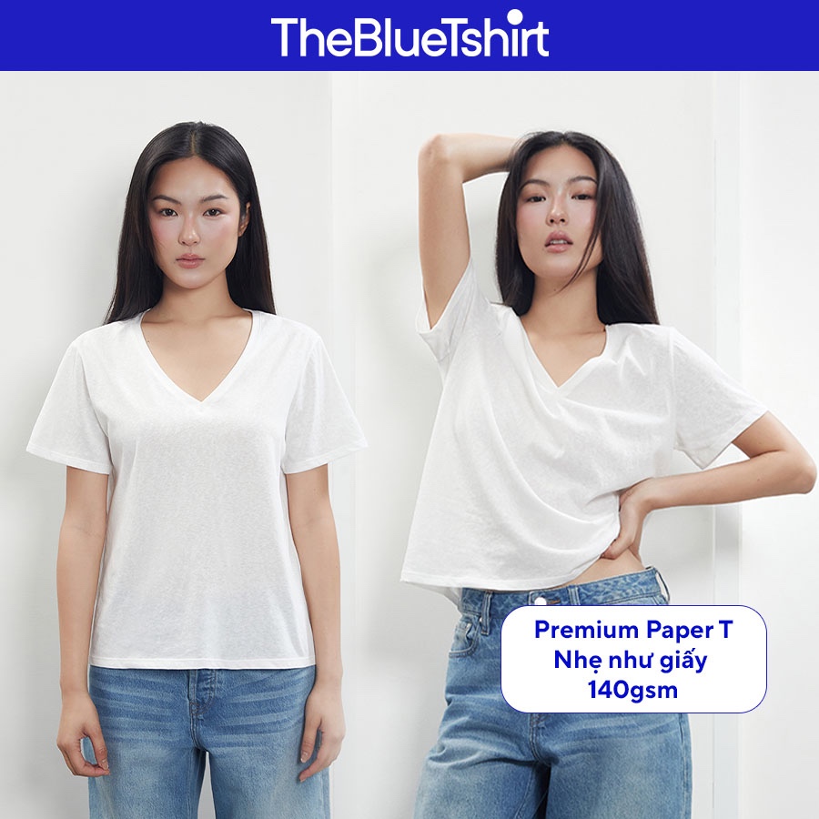 TheBlueTshirt - Áo thun cotton nữ cổ V dáng relaxed trắng siêu nhẹ - Relaxed Fit Paper T - Women