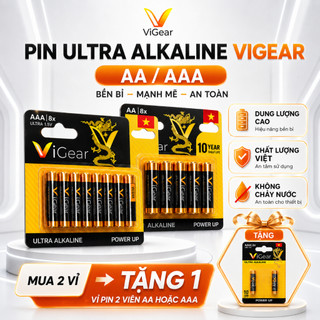 Pin AA / Pin AAA Ultra Alkaline Vigear Vỉ 8 Viên Chính Hãng dành cho đồng hồ điều khiển Tuổi Thọ 10 Năm