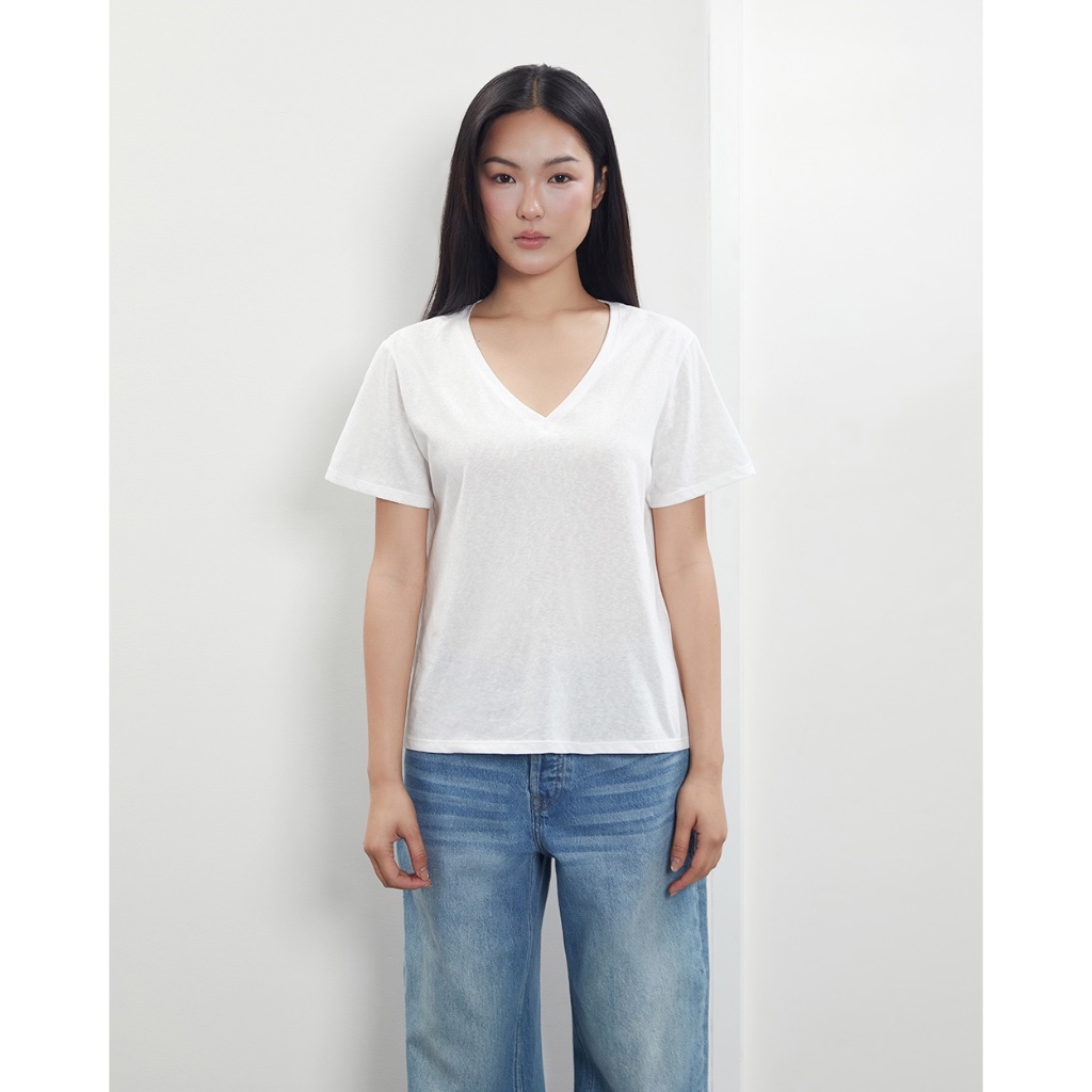 TheBlueTshirt - Áo thun cotton nữ cổ V dáng relaxed trắng siêu nhẹ - Relaxed Fit Paper T - Women