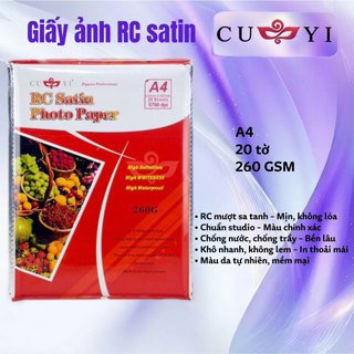 CUYI Giấy ảnh RC satin – A4, 20 tờ, 260 GSM – Bề mặt mượt, không lóa, chất lượng cao