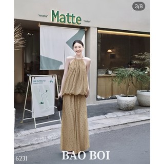 Set đũi chấm bi dáng áo cổ yếm mix váy xuông siêu hách tuổi trẻ năng động thoải mái đi chơi du lịch - Baotrang.clothes