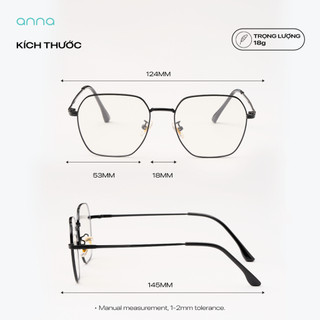 Gọng kính thời trang kèm tròng đổi màu khi ra nắng 0 độ ANNA dáng vuông chất liệu kim loại 63080