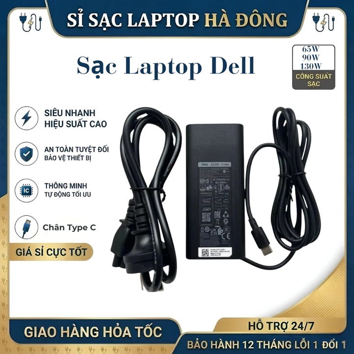 Sạc Laptop DELL Type C 65W 90W 130W - sạc Dell Chân Type C Oval - Sạc Dell, sạc máy tính dell BH 12 Tháng