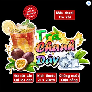 Decal TRÀ CHANH DÂY trang trí quán nước, dán tường, tủ kiếng chống nước, đã cắt bế sẵn khổ A4