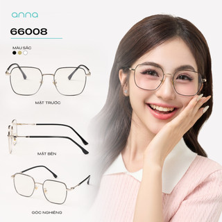 Gọng kính thời trang kèm tròng đổi màu khi ra nắng 0 độ ANNA dáng vuông chất liệu kim loại 68008