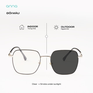 Gọng kính thời trang kèm tròng đổi màu khi ra nắng 0 độ ANNA dáng vuông chất liệu kim loại 68008