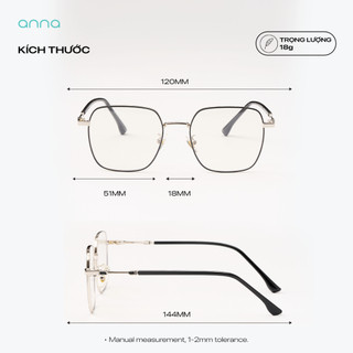 Gọng kính thời trang kèm tròng đổi màu khi ra nắng 0 độ ANNA dáng vuông chất liệu kim loại 68008