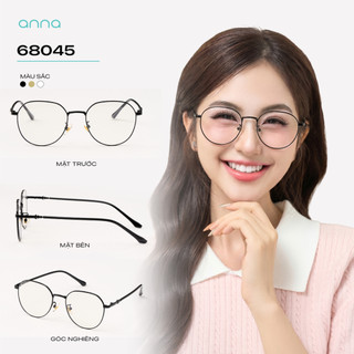 Gọng kính thời trang kèm tròng đổi màu khi ra nắng 0 độ ANNA dáng tròn chất liệu kim loại 68045