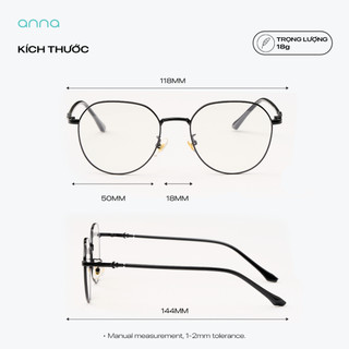 Gọng kính thời trang kèm tròng đổi màu khi ra nắng 0 độ ANNA dáng tròn chất liệu kim loại 68045