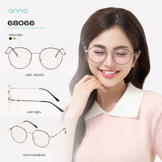 Gọng kính thời trang kèm tròng đổi màu khi ra nắng 0 độ ANNA dáng tròn chất liệu kim loại 68066
