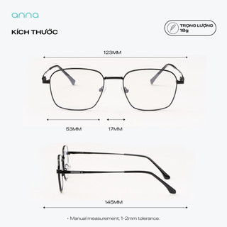 Gọng kính thời trang kèm tròng đổi màu khi ra nắng 0 độ ANNA dáng vuông chất liệu kim loại 80033