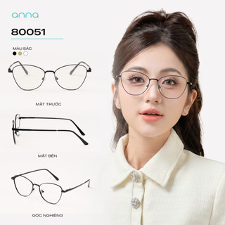Gọng kính thời trang kèm tròng đổi màu khi ra nắng 0 độ ANNA dáng mắt mèo chất liệu kim loại 80051