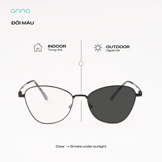 Gọng kính thời trang kèm tròng đổi màu khi ra nắng 0 độ ANNA dáng mắt mèo chất liệu kim loại 80051