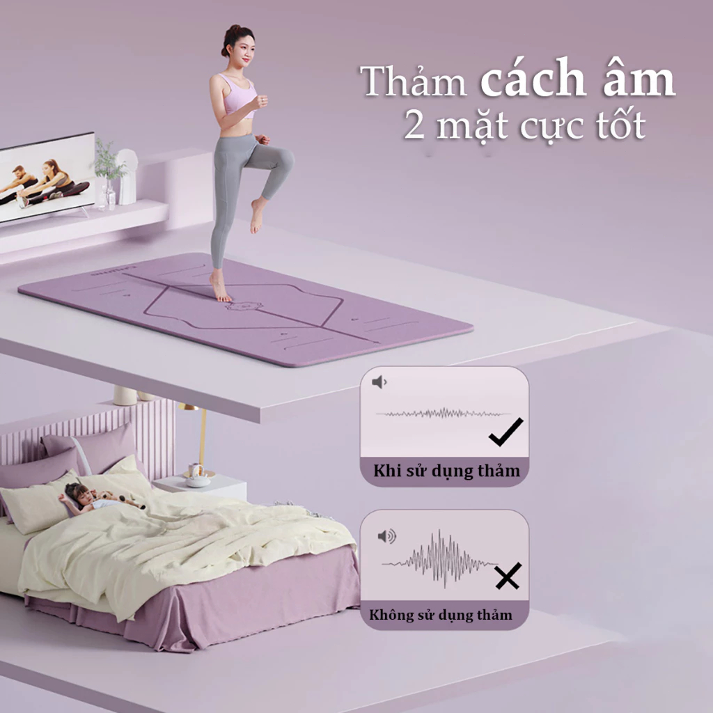 Thảm tập yoga, thảm tập gym 6mm-10mm định tuyến chống trơn trượt tốt, thấm hút mồ hôi, chất liệu TPE