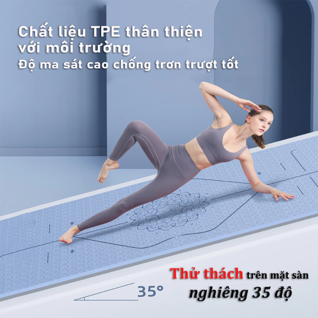 Thảm tập yoga, thảm tập gym 6mm-10mm định tuyến chống trơn trượt tốt, thấm hút mồ hôi, chất liệu TPE
