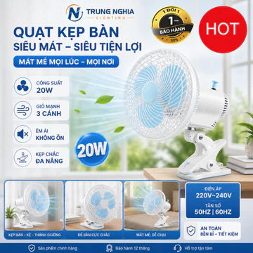 Quạt Điện Kẹp Bàn Mini 220V 20W Cao 35CM Xoay 180 Độ, Quạt Siêu Mát Cho Phòng Trọ Bàn Học Văn Phòng Nhỏ