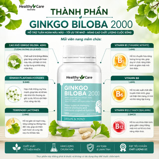 [CHÍNH HÃNG] Viên uống bổ não Healthy Care Ginkgo Biloba 100 viên hoạt huyết dưỡng não hỗ trợ trí nhớ