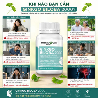 [CHÍNH HÃNG] Viên uống bổ não Healthy Care Ginkgo Biloba 100 viên hoạt huyết dưỡng não hỗ trợ trí nhớ