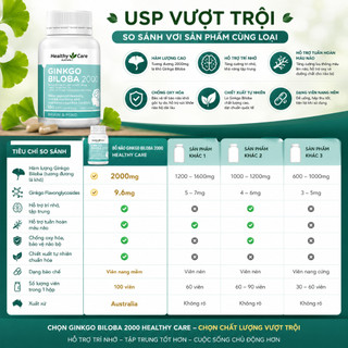 [CHÍNH HÃNG] Viên uống bổ não Healthy Care Ginkgo Biloba 100 viên hoạt huyết dưỡng não hỗ trợ trí nhớ