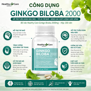 [CHÍNH HÃNG] Viên uống bổ não Healthy Care Ginkgo Biloba 100 viên hoạt huyết dưỡng não hỗ trợ trí nhớ