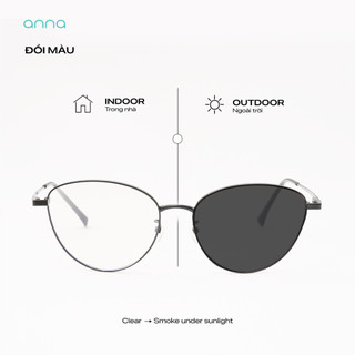 Gọng kính thời trang kèm tròng đổi màu khi ra nắng 0 độ ANNA dáng mắt mèo chất liệu kim loại 80052