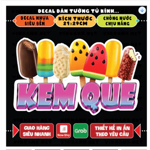 Decal KEM QUE dán trang trí tường, chống nước không bay màu, cắt viền sẵn 29cm