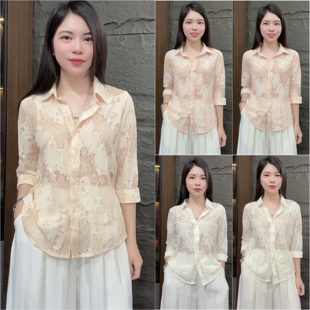 HT39 (TẶNG QUÂY). Áo Ren Tay Dài Size 40-70kg Chất Liệu ren Mềm Nhẹ Mát Hạn Chế Nhăn Phong Cách Thoải Mái