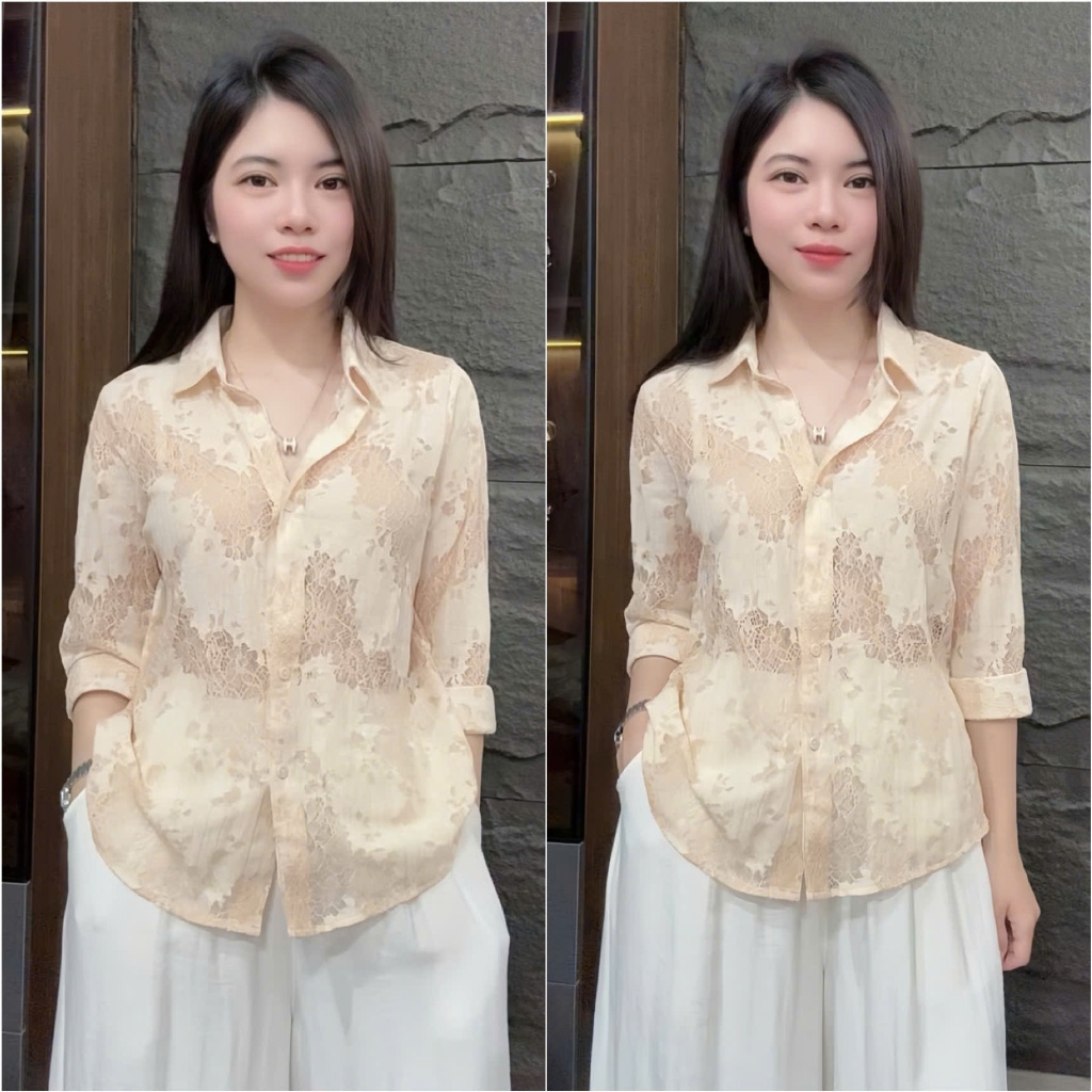 HT39 (TẶNG QUÂY). Áo Ren Tay Dài Size 40-70kg Chất Liệu ren Mềm Nhẹ Mát Hạn Chế Nhăn Phong Cách Thoải Mái