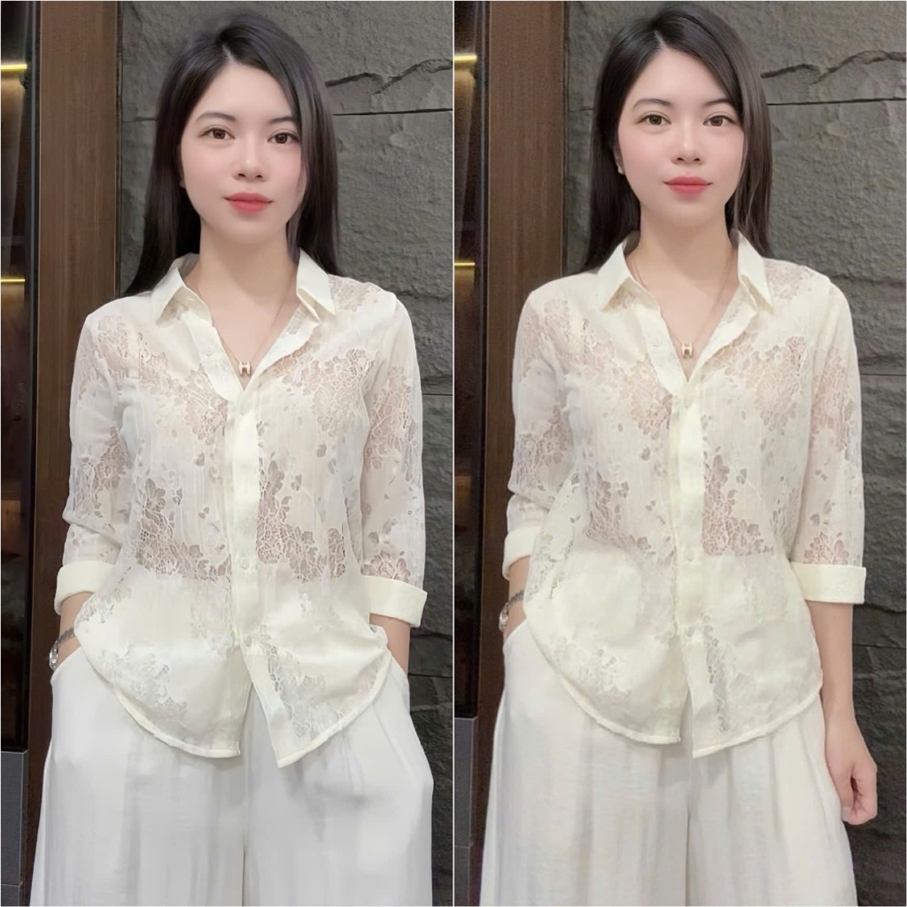 HT39 (TẶNG QUÂY). Áo Ren Tay Dài Size 40-70kg Chất Liệu ren Mềm Nhẹ Mát Hạn Chế Nhăn Phong Cách Thoải Mái