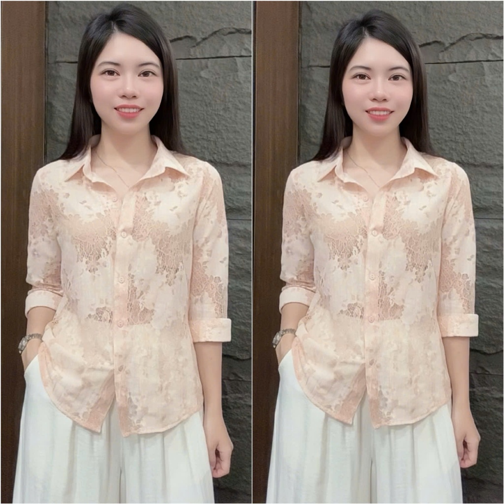 HT39 (TẶNG QUÂY). Áo Ren Tay Dài Size 40-70kg Chất Liệu ren Mềm Nhẹ Mát Hạn Chế Nhăn Phong Cách Thoải Mái
