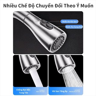Rút Dây Vòi Rửa Chén Bát Nóng Lạnh INOX 304 phủ NANO Quay 360 độ Vòi Rút Dây