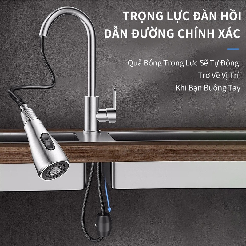 Vòi nước, Vòi rửa chén nóng lạnh chất liệu thép không gỉ, 2 chế đô phun nước