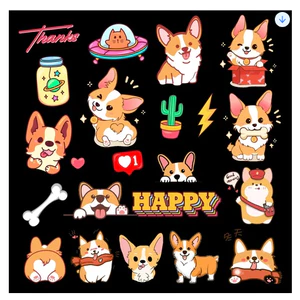 Set 20 Sticker Chó Corgi cắt sẵn Khổ A5,dán xe cute,Decal Dán Mũ Bảo Hiểm,Vali,Tivi, Đàn, Laptop - Cắt Sẵn