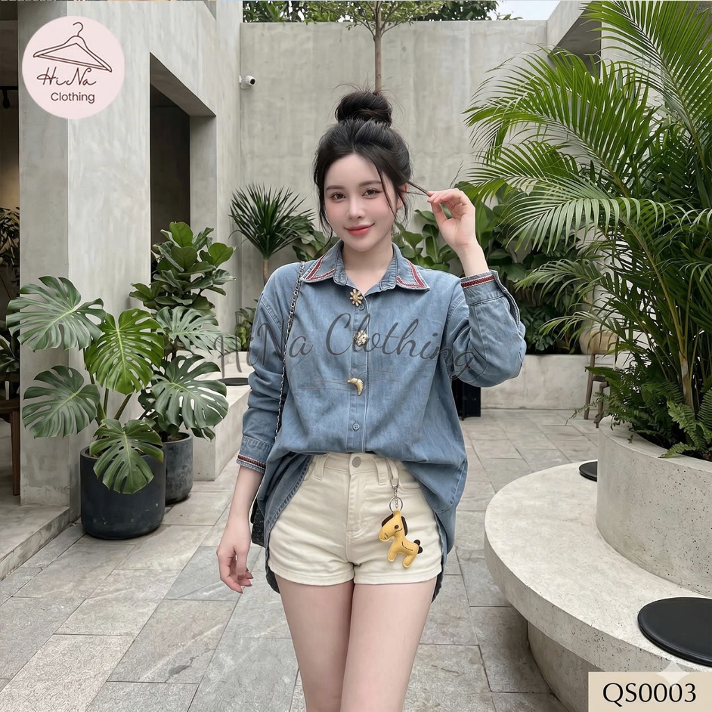 Quần short sooc ngắn jean denim bò cạp cao kèm đai vàng charm ngựa HiNa QCCC QCL1 QS0003 #3705