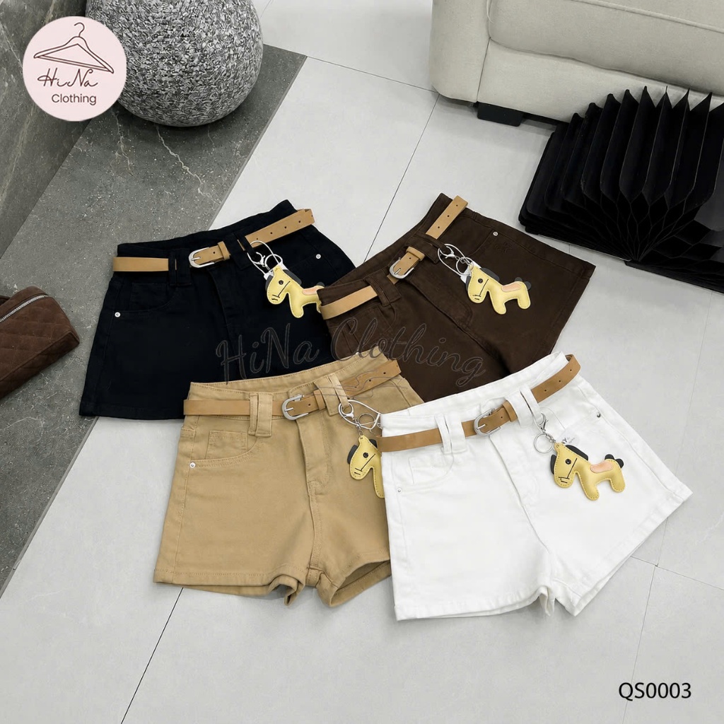 Quần short sooc ngắn jean denim bò cạp cao kèm đai vàng charm ngựa HiNa QCCC QCL1 QS0003 #3705