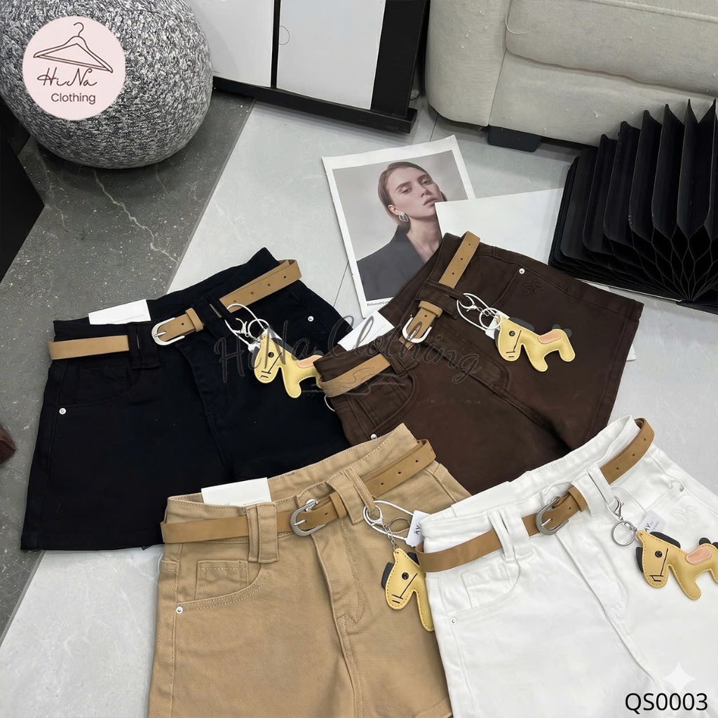 Quần short sooc ngắn jean denim bò cạp cao kèm đai vàng charm ngựa HiNa QCCC QCL1 QS0003 #3705