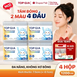 Tăm bông đa năng Topgia, bông ngoáy tai cotton 4 đầu mềm mại hộp 300 chiếc