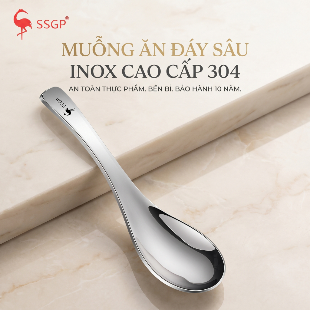 Muỗng ăn cơm inox đáy sâu, muỗng inox 304 cao cấp, muỗng inox lớn, Thìa inox 316, Thìa ăn inox