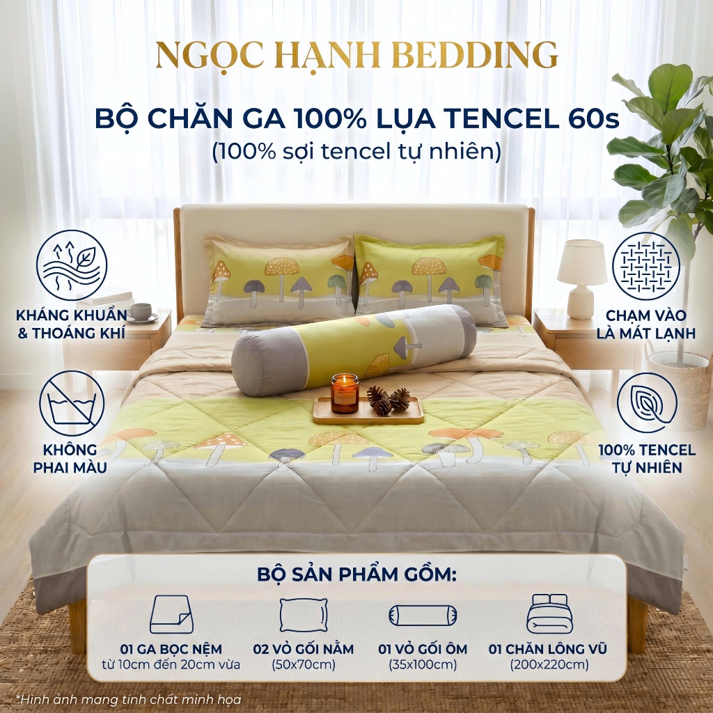 BST1 - BỘ GA LỤA TENCEL 60s MÁT LẠNH, MỀM MỊN, THOÁNG KHÍ nệm 10cm đến 20cm - Ngọc Hạnh Bedding